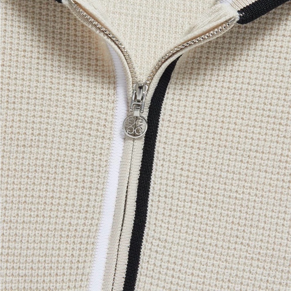 G/Fore Women’s Merino Wool Waffle Knit Quarter-Zip Hoodie Stone Heather – Size S - Picture 7 of 9